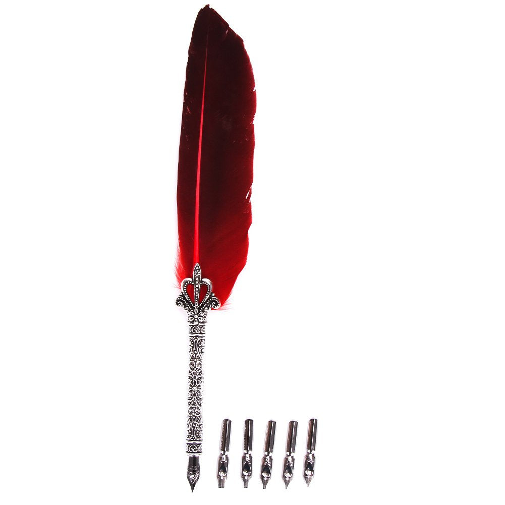 Climberty® Antique Feather Calligraphy Pen Set -Writing Quill Ink Dip Pen with 5 Extra metal Nibs (Red) Climberty® Antique Feather Calligraphy Pen Set -Writing Quill Ink Dip Pen with 5 Extra metal Nibs (Red)